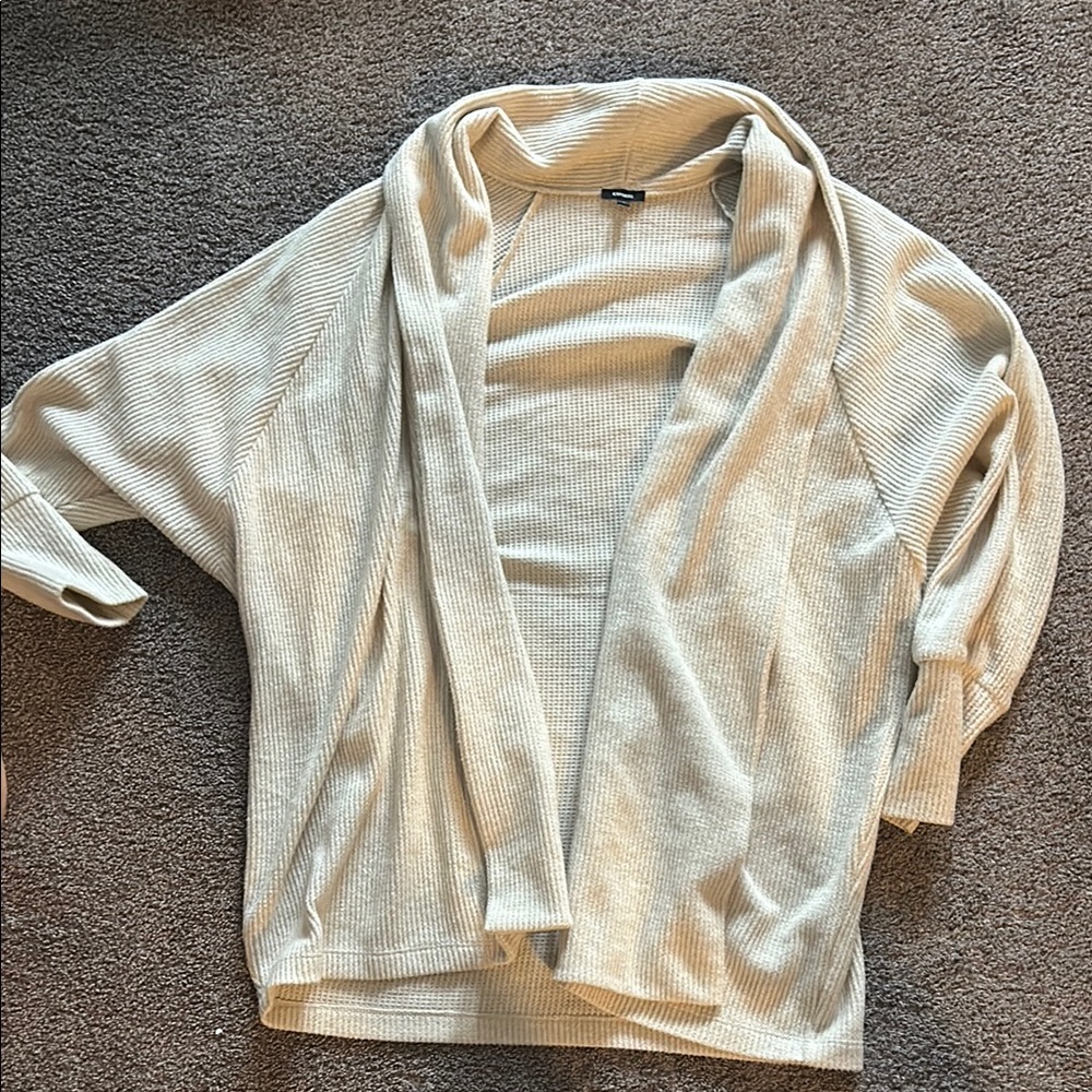 Express Cream Open-Front Cardigan